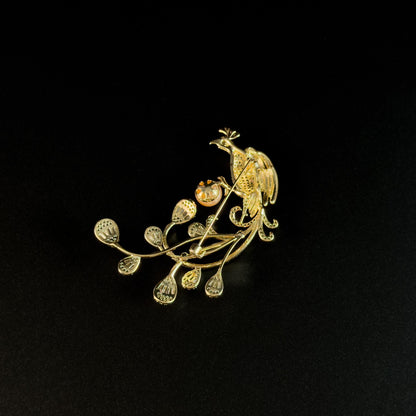 Astyanax · Golden Long-Tailed Peacock Brooch
