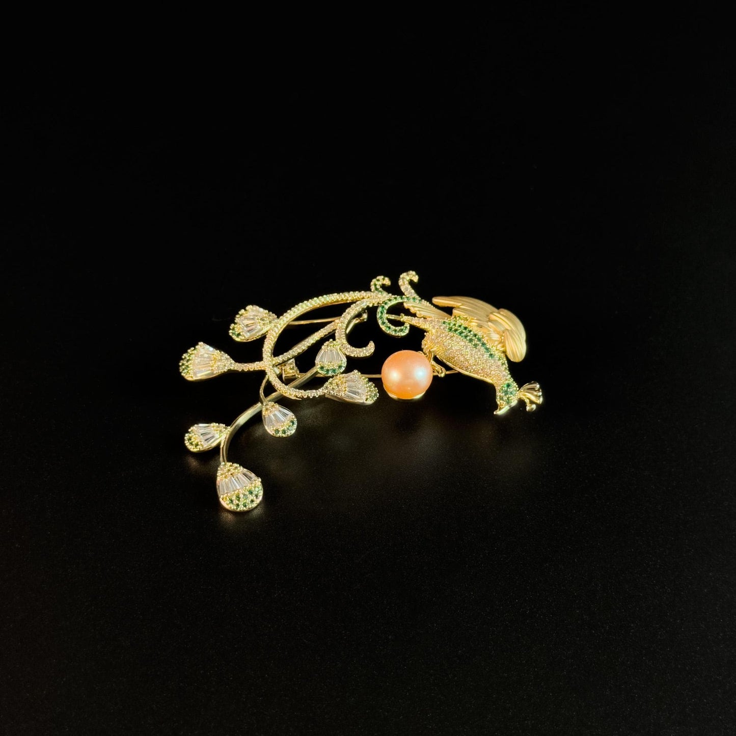 Astyanax · Golden Long-Tailed Peacock Brooch