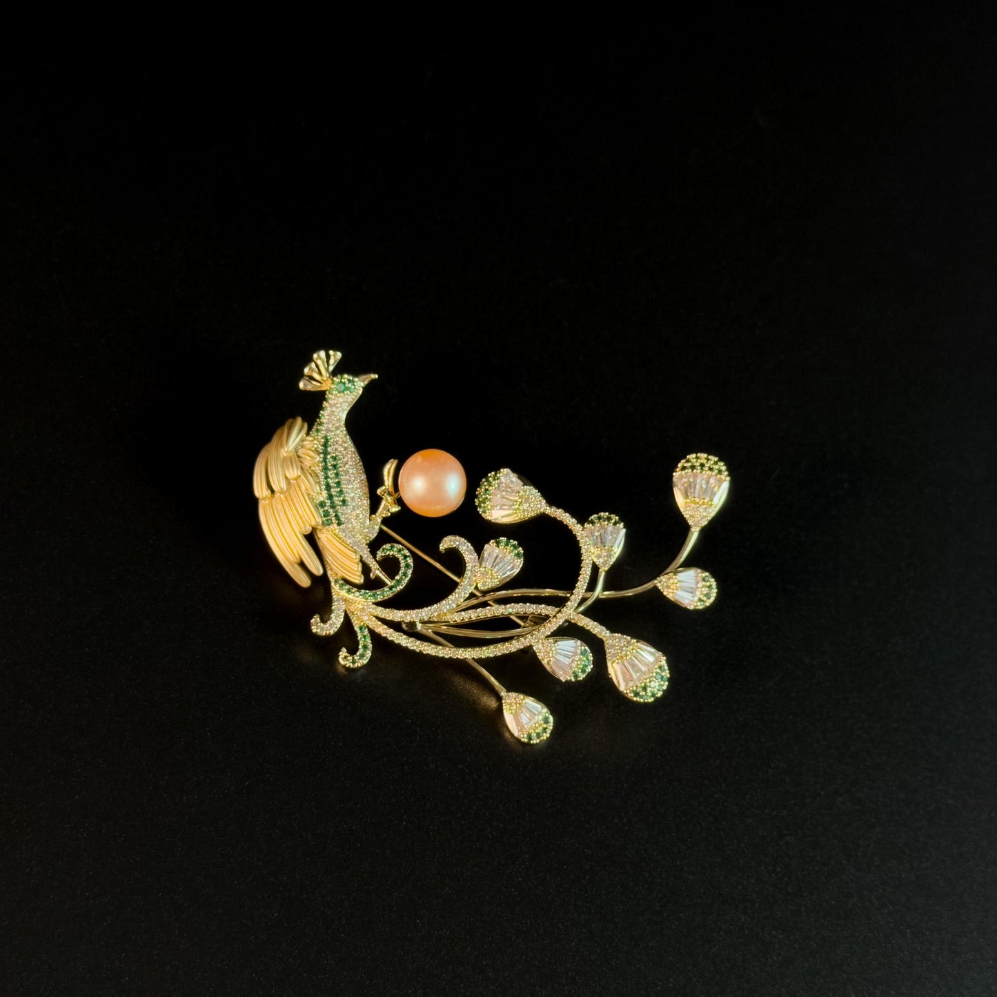 Astyanax · Golden Long-Tailed Peacock Brooch