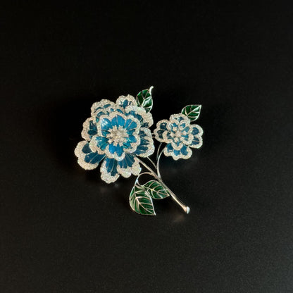 Machaon · Azure Heavily Embellished Peony Brooch