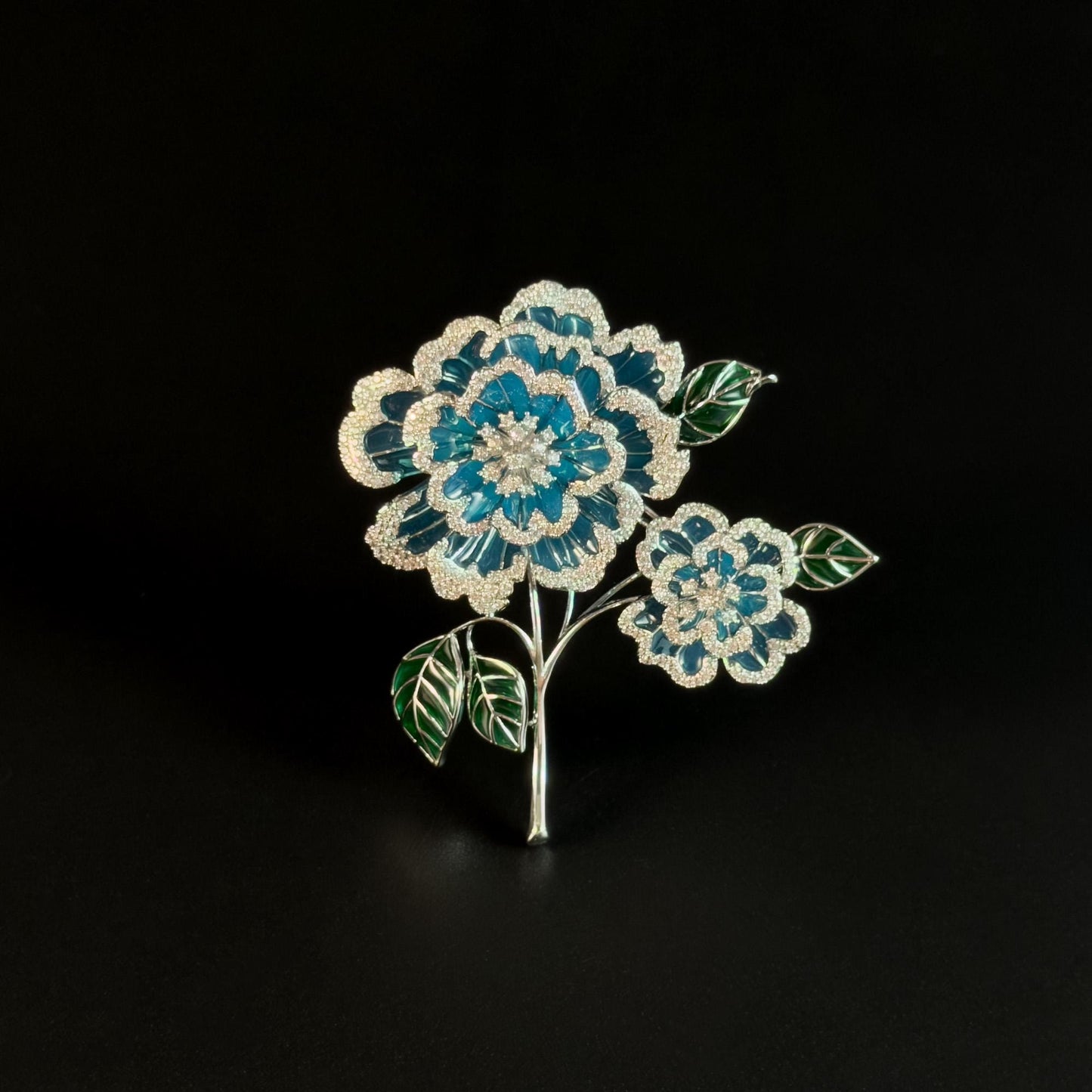 Machaon · Azure Heavily Embellished Peony Brooch