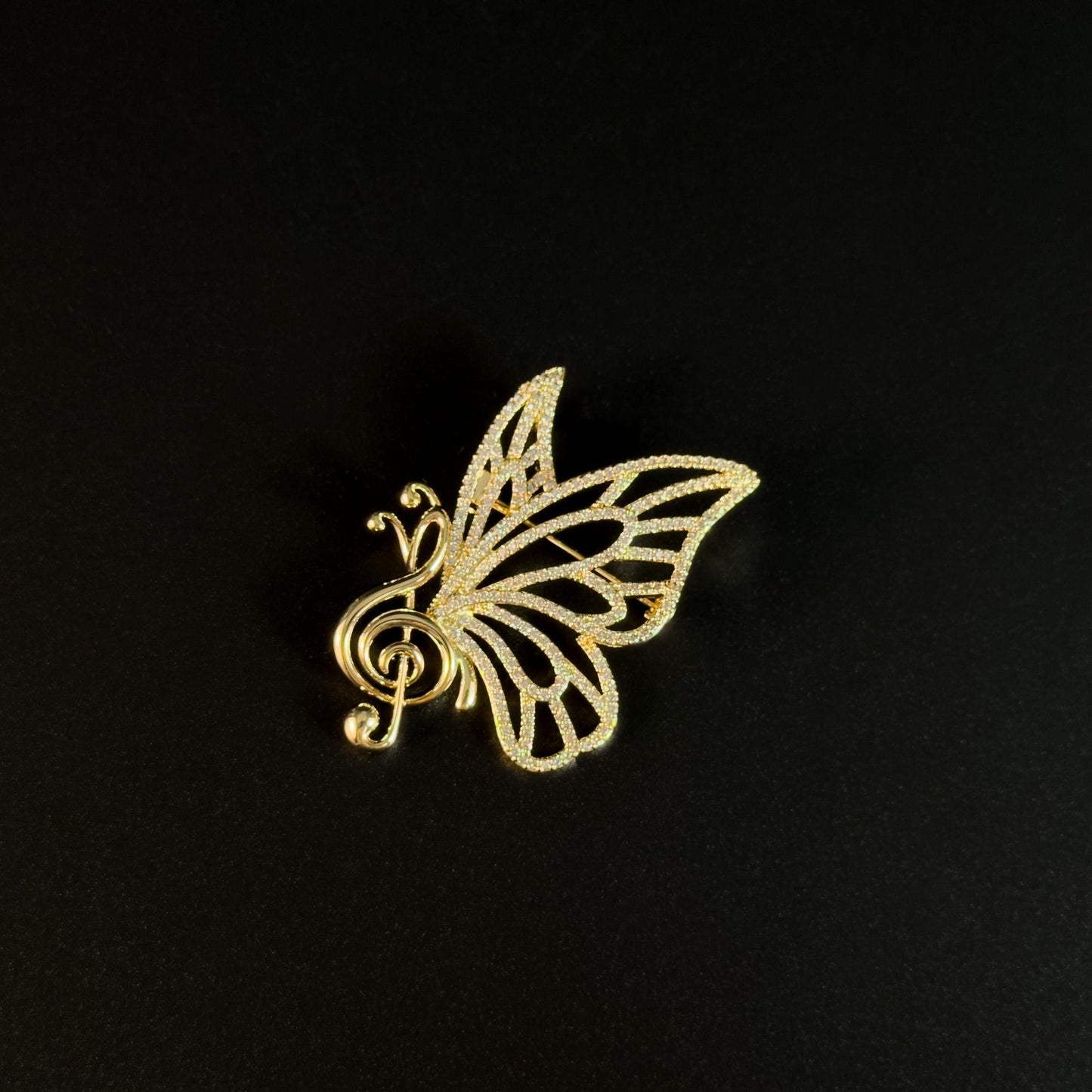 Alcmaon · Golden Musical Note Butterfly Brooch