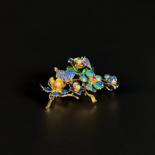 Alcimede · Starlit Butterfly and Camellia Brooch