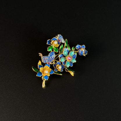 Alcimede · Starlit Butterfly and Camellia Brooch