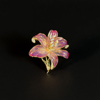 Acastus · Rose Enameled Lily Brooch