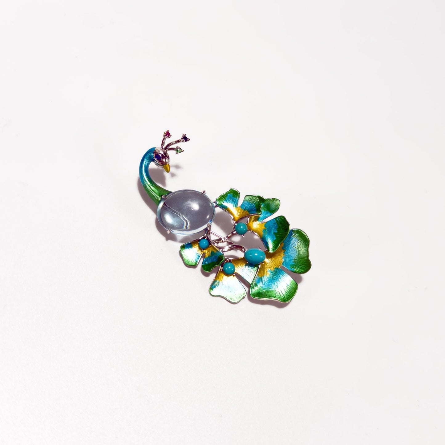 Argeia · Verdant Long-Tail Peacock Brooch