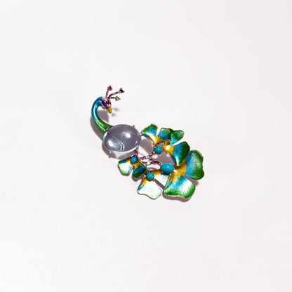 Argeia · Verdant Long-Tail Peacock Brooch