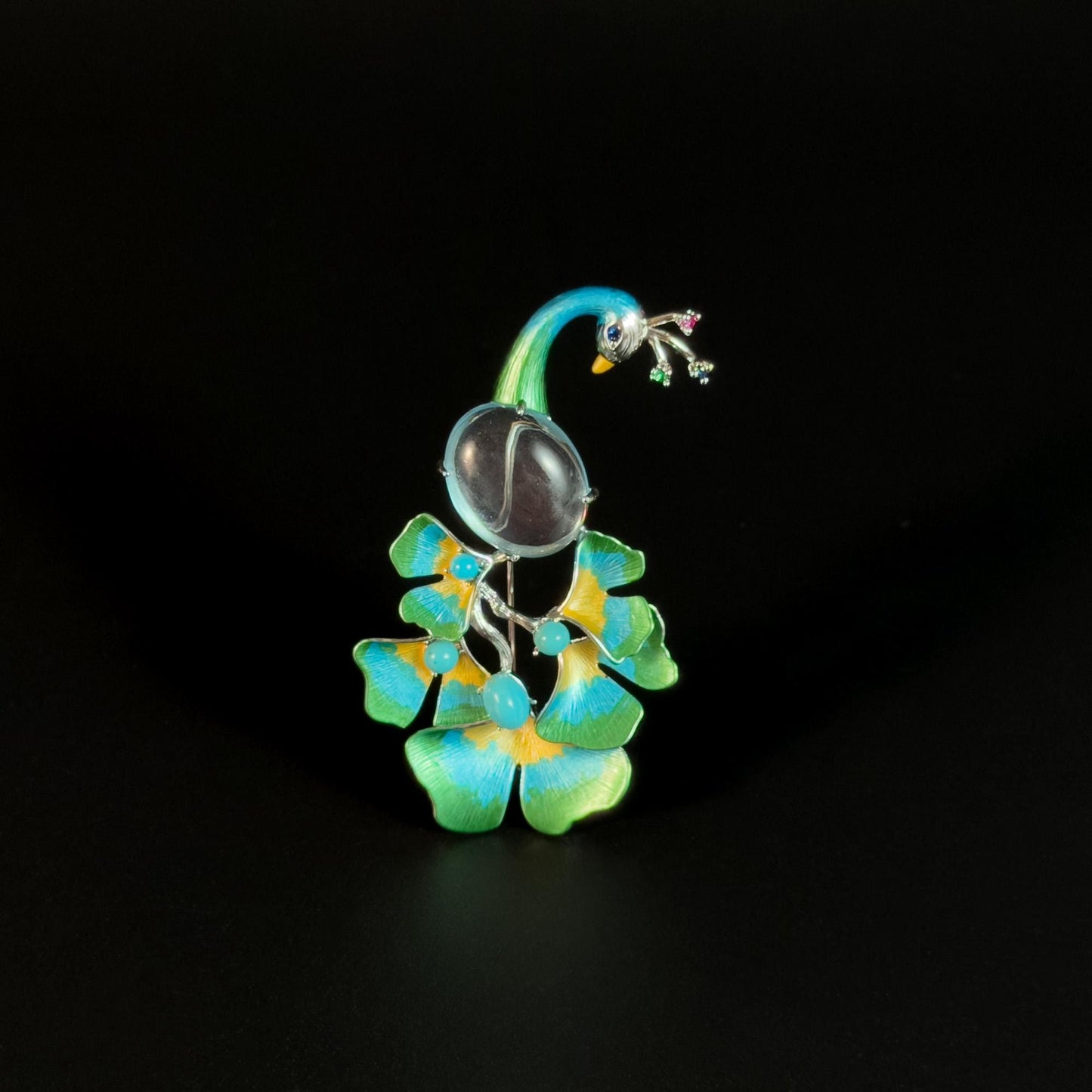 Argeia · Verdant Long-Tail Peacock Brooch
