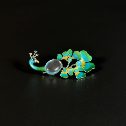 Argeia · Verdant Long-Tail Peacock Brooch