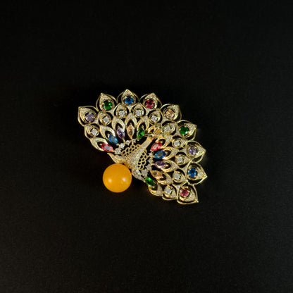 Aias · Golden Fan-Tail Peacock Brooch