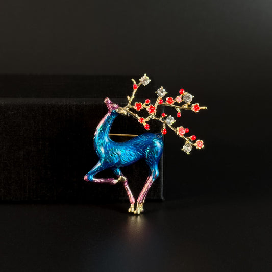 Ancyra · Azure Enameled Deer Brooch