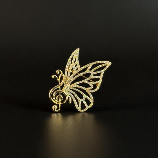 Alcmaon · Golden Musical Note Butterfly Brooch