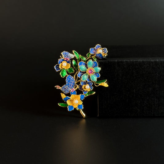 Alcimede · Starlit Butterfly and Camellia Brooch