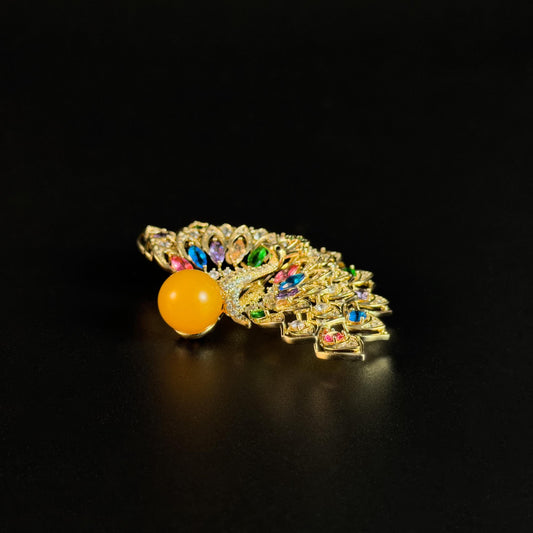 Aias · Golden Fan-Tail Peacock Brooch
