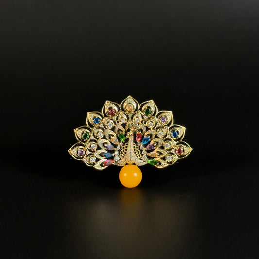 Aias · Golden Fan-Tail Peacock Brooch