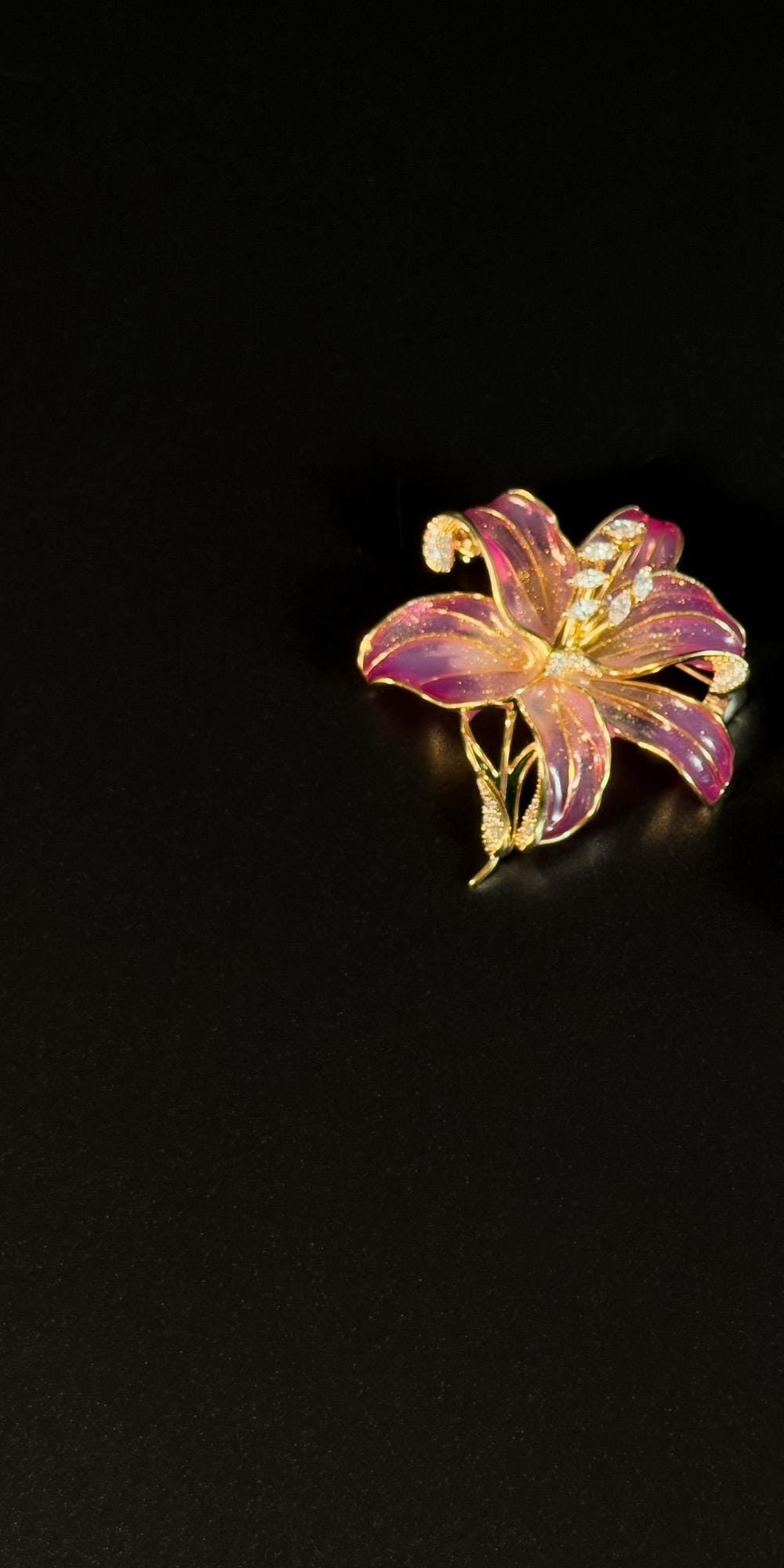 Acastus · Rose Enameled Lily Brooch
