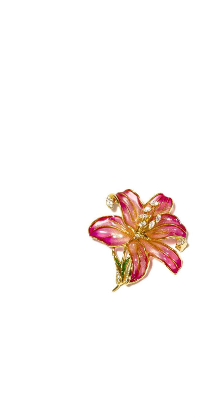 Acastus · Rose Enameled Lily Brooch