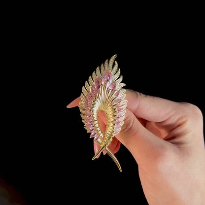 Pink Zircon Gold Feather Brooch
