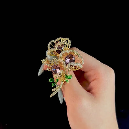 Gold and Pink Flower Bouquet Brooch