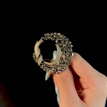 Champagne-Colored Floral Wreath Brooch