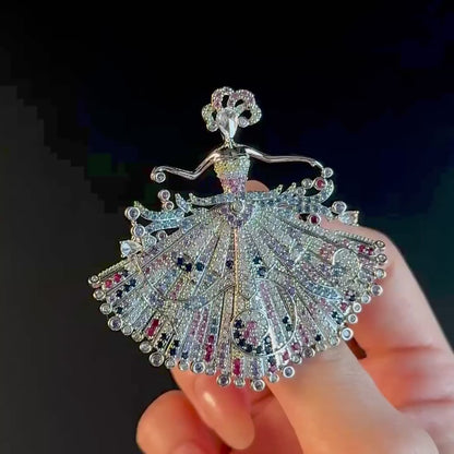 Colored Diamond and Cubic Zirconia Ballerina Brooch