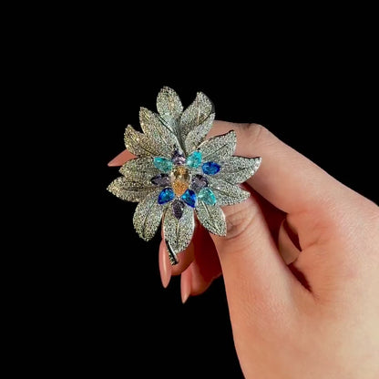 Zircon and Rhinestone Flower Brooch