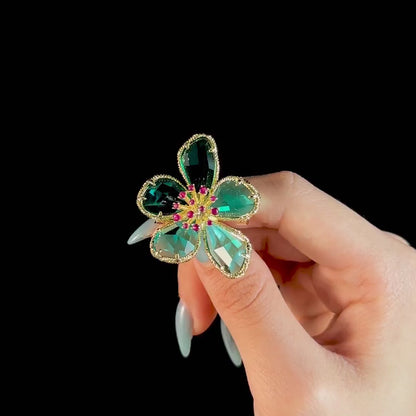 Pink Flower Stamen and Green Petals Brooch