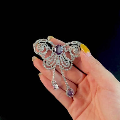 Butterfly-Shaped Purple Zircon Pendant Brooch