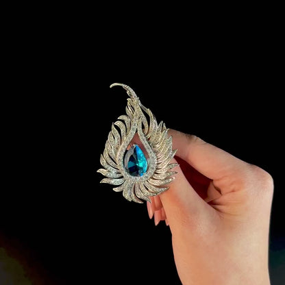 Sapphire Peacock Feather Brooch