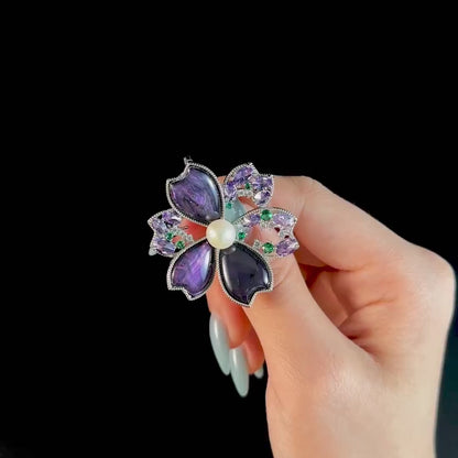 Purple Flower Pearl Brooch