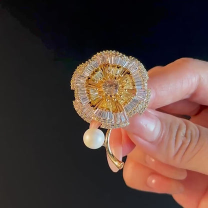 Gold and Pearl Flower Brooch
