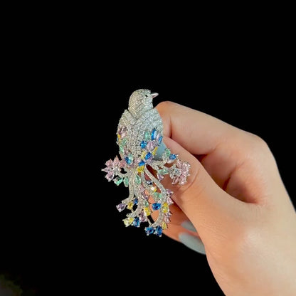 Pastel Crystal Long-Tailed Bird Brooch