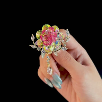 Pink Crystal Flower Pendant Brooch