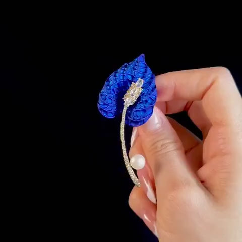 Luxury Blue Calla Lily Brooch