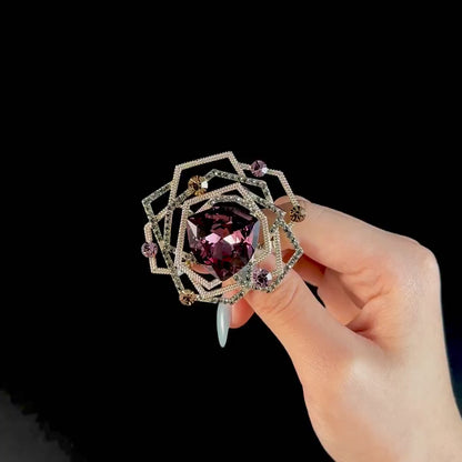 Purple Zircon Rose-Shaped Brooch