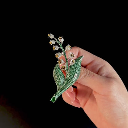 Heavily Embellished Diamond Lily of the Valley Brooch