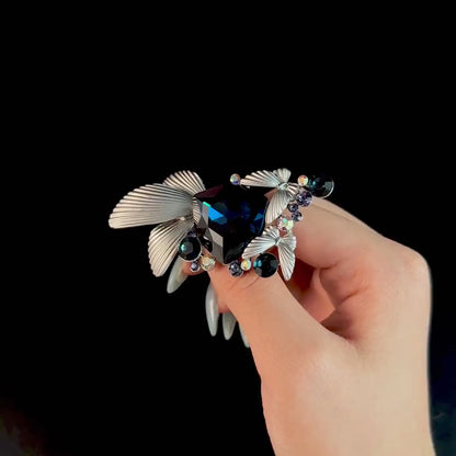 Deep Blue Zircon Butterfly Leaf Brooch
