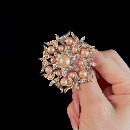 Pink Pearl and Rhinestone Flower Brooch