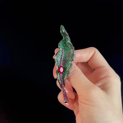 Full-Diamond Leaf-Shaped Brooch