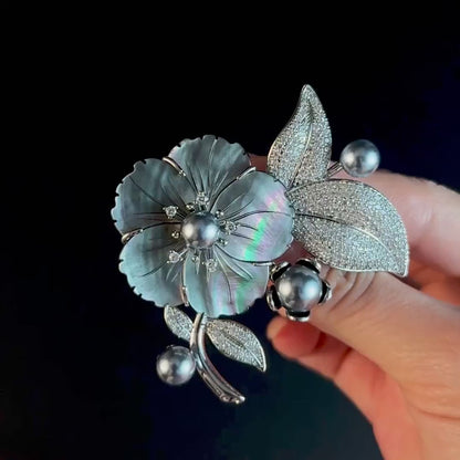 Gray Pearl Flower Brooch