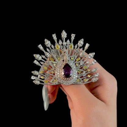 Purple Crystal Peacock Brooch