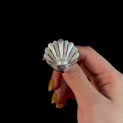 Silver and Pearl Shell-Shaped Brooch