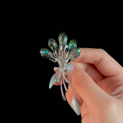 Woven Mesh Green Zircon Bouquet Brooch