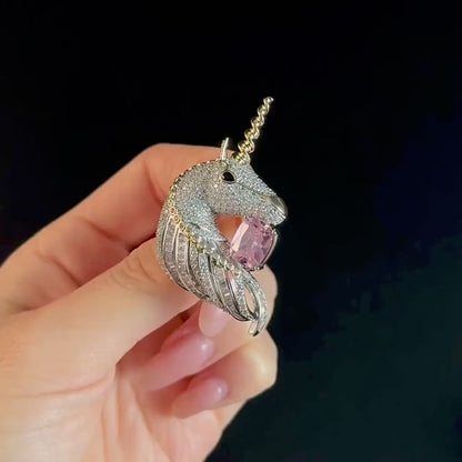 Pink Crystal Unicorn Brooch