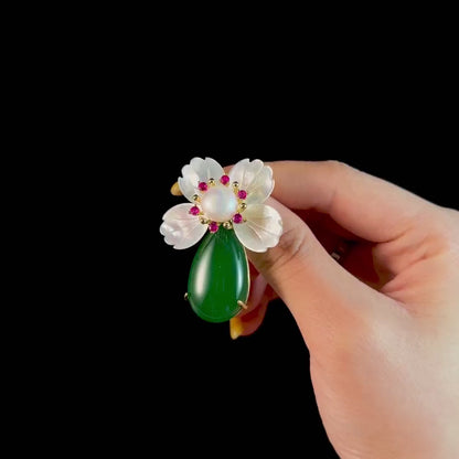 Emerald Vase with White Flowers Brooch