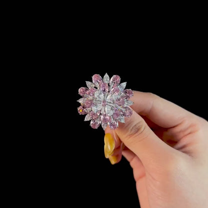 Pink Crystal Flower Magnetic Cufflinks