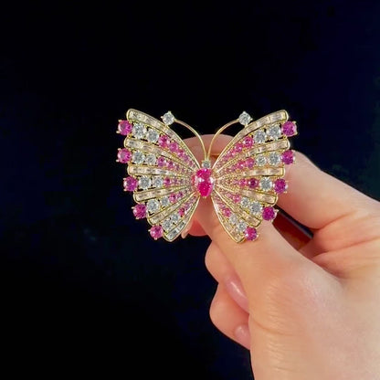 Rose Pink Zircon Butterfly Brooch