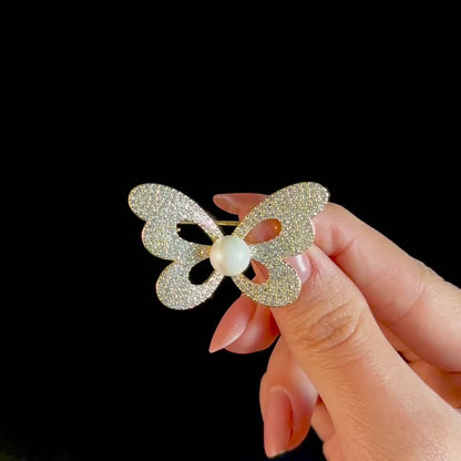 Gold Pearl Bow Brooch