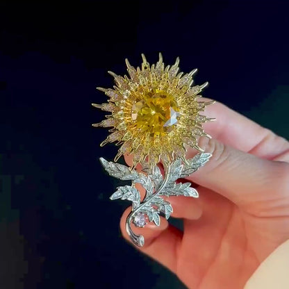 Yellow Zircon Sunflower Brooch