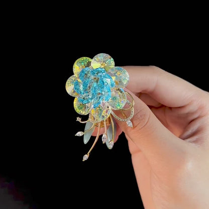 Austrian Crystal Camellia Brooch